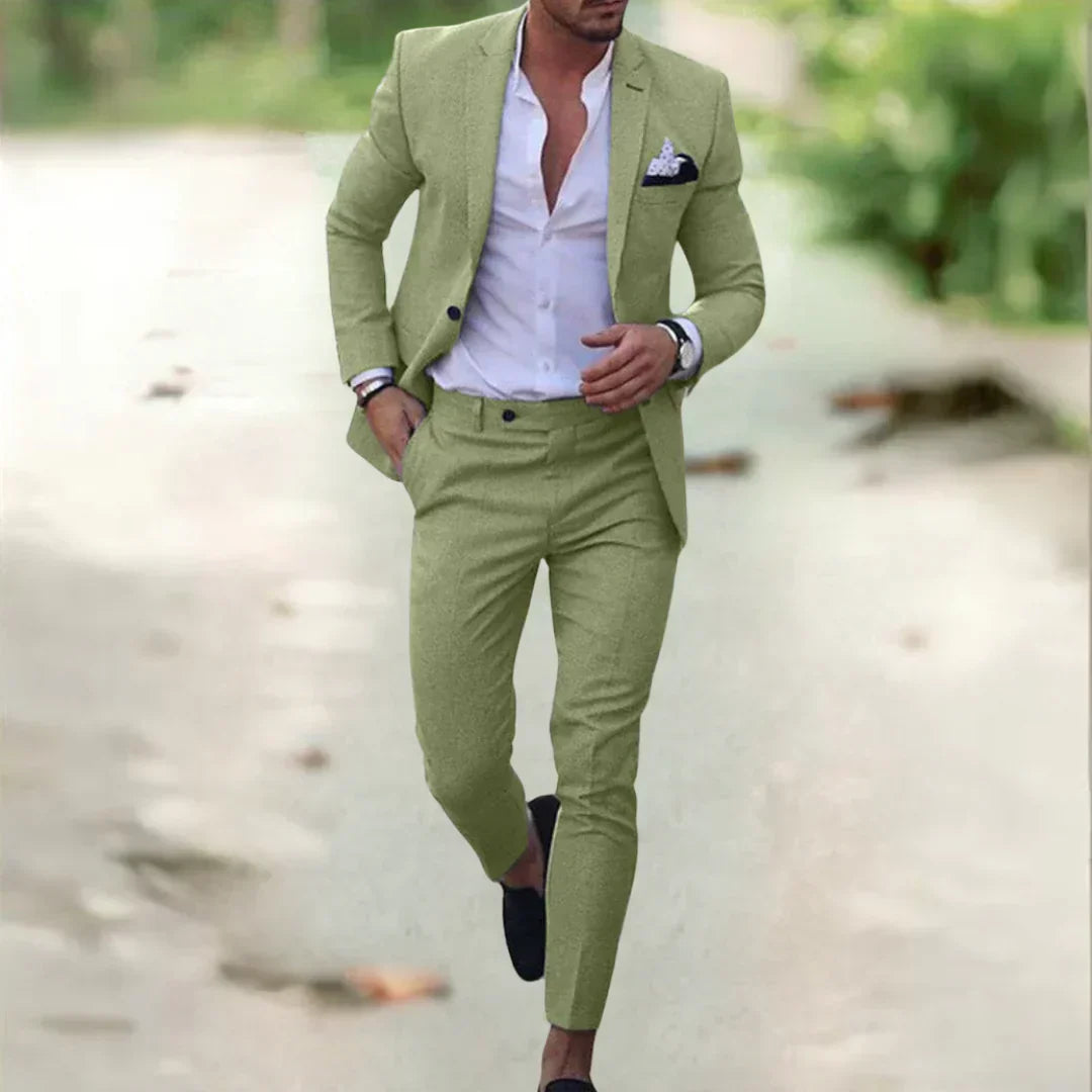 Men's 2-Piece Linen Cotton Suit Set Slim Fit Breathable Single-Breasted Jacket Pants for Summer Weddings Business Casual Outdoor Events