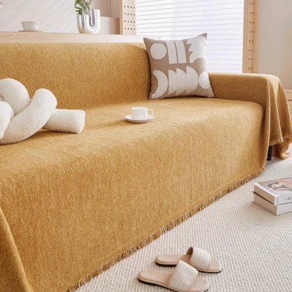 Chenille Sofa Throw with Tassels – Water-Resistant Pet-Friendly Furniture Protector for Couch, Loveseat & Chair