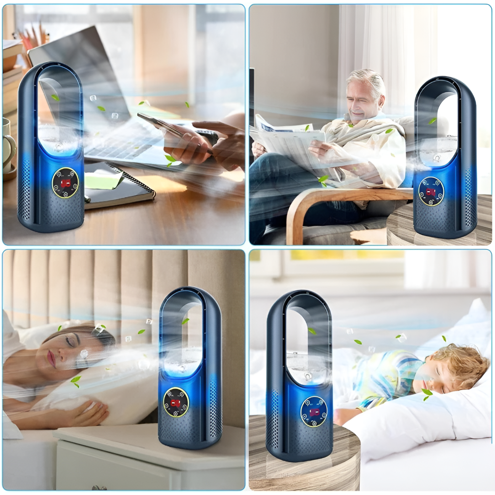 Bladeless Tower Fan Whisper-Quiet Desktop Air Circulator 3 Airflow Settings Compact Tabletop Personal Cooler for Bedroom Office Dorm