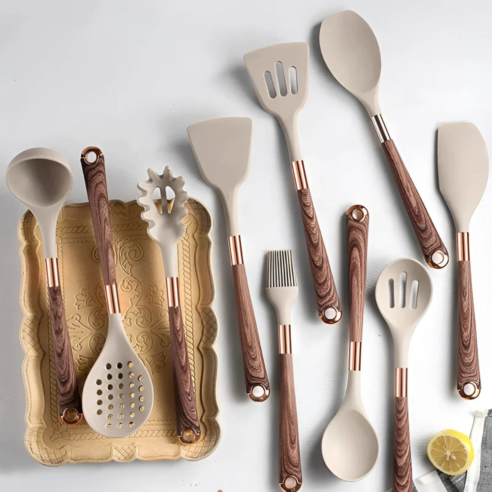 Silicone Kitchen Utensil Set – 10-Piece Heat-Resistant Tool Collection with Ergonomic Handles for Cooking, Baking, Stirring, Flipping