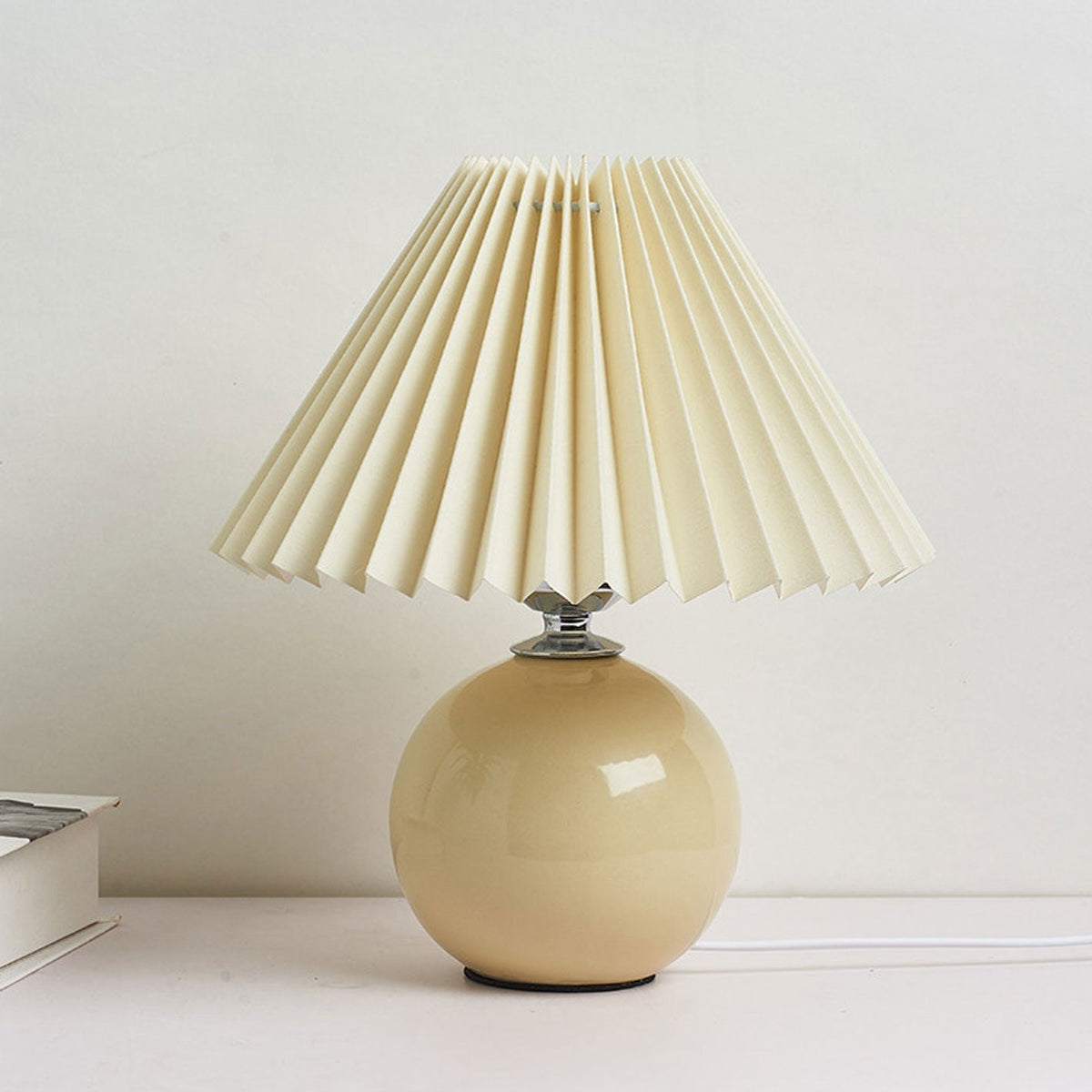 Ceramic Table Lamp with Fabric Shade – Modern Accent Lighting for Bedroom, Living Room & Home Office