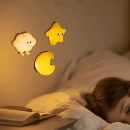Kids Night Light LED Lamp Star Moon Cloud Rechargeable USB Cordless Bedside Nightlight Nursery Baby Toddler Room Decor 3 Brightness Levels