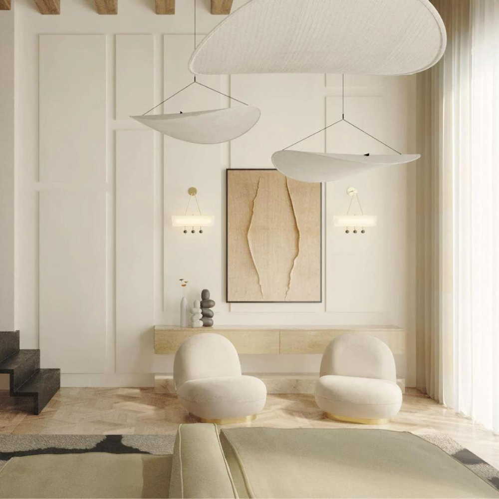 Woven Silk Shade Hanging Lamp White 16-31 in Adjustable Cord Warm Ambient Glow for Dining Room Bedroom Living Room Modern Minimalist Ceiling