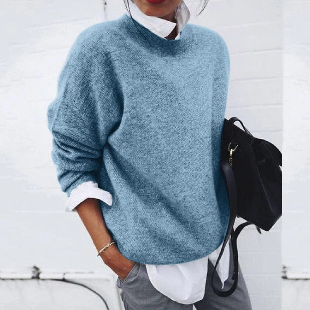 Women's Relaxed Pullover Sweater in Soft Polyester – Crew Neck Long Sleeve Casual Top for Everyday Comfort & Layering Year-Round