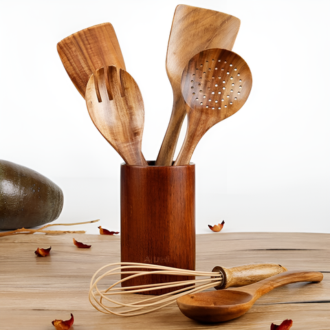 Natura Utensil Holder - Lightweight Natural Wood, Frosted Finish