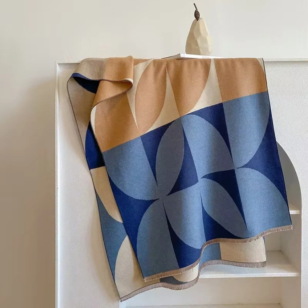 Reversible Geometric Poncho Scarf for Women – Soft Microfiber Winter Wrap, Two-Tone Color Block Design, Machine Washable