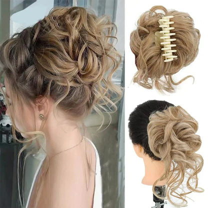 Clip-In Messy Bun Hair Extension with Curly Texture for Women, Synthetic Updo Hairpiece for Everyday & Special Events