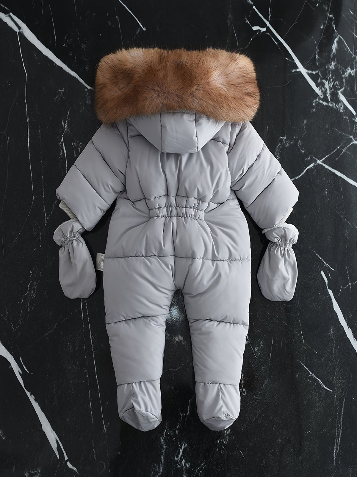 Insulated Infant Jumpsuit with Hood and Mittens for Stroller Trips | Cold Season One-Piece Outfit | Newborn Through 12 Months Gray Quilted B