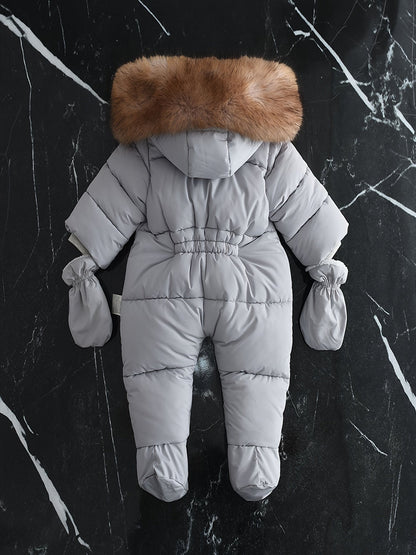 Hooded Infant Snowsuit with Quilted Insulation and Faux Fur Trim for Cold Weather Outdoor Adventures Baby Winter Bunting