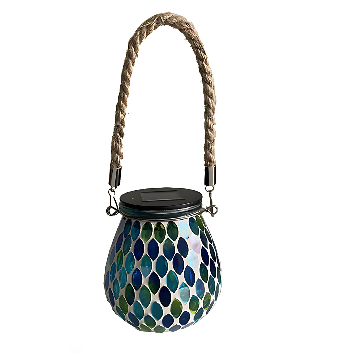 Solar Stained Glass Outdoor Lantern — Handcrafted Mosaic Garden Light with Auto Dusk-to-Dawn