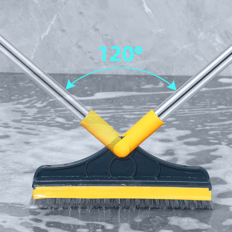 Rotating Head Bathroom Floor Scrubber with Squeegee for Tiles, Tubs & Grout – Long Handle Cleaning Tool for Corners & Tight Spaces