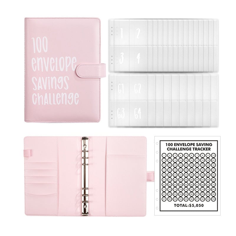 100-Envelope Money Saving Binder with Cash Envelopes for Budget Tracking & Financial Goals | PU Leather Organizer for Home Finance