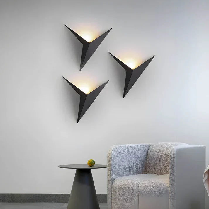 Iron Sconce Light 7.9 in Diameter Black Geometric Origami Shape 3000K Warm LED for Bedroom Hallway Living Spaces Modern Minimalist Indirect