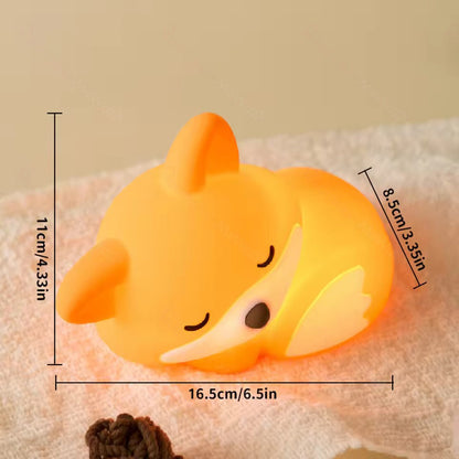 LED Fox Night Light for Kids with Tap Control | Rechargeable Silicone Nursery Lamp | Dimmable USB-C Cordless Bedside Glow for Baby Bedroom