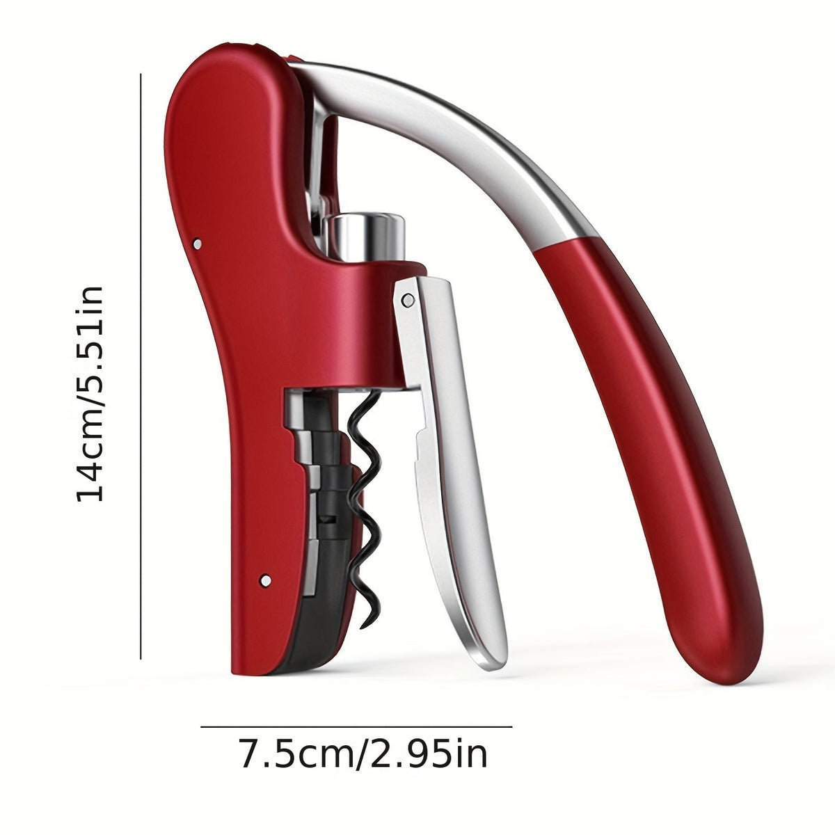 Lever-Action Wine Opener Metal & Plastic 5.5 x 3 Inch Ergonomic Handle Bar Tool for Red & White Bottles Home Dining Restaurant Hospitality
