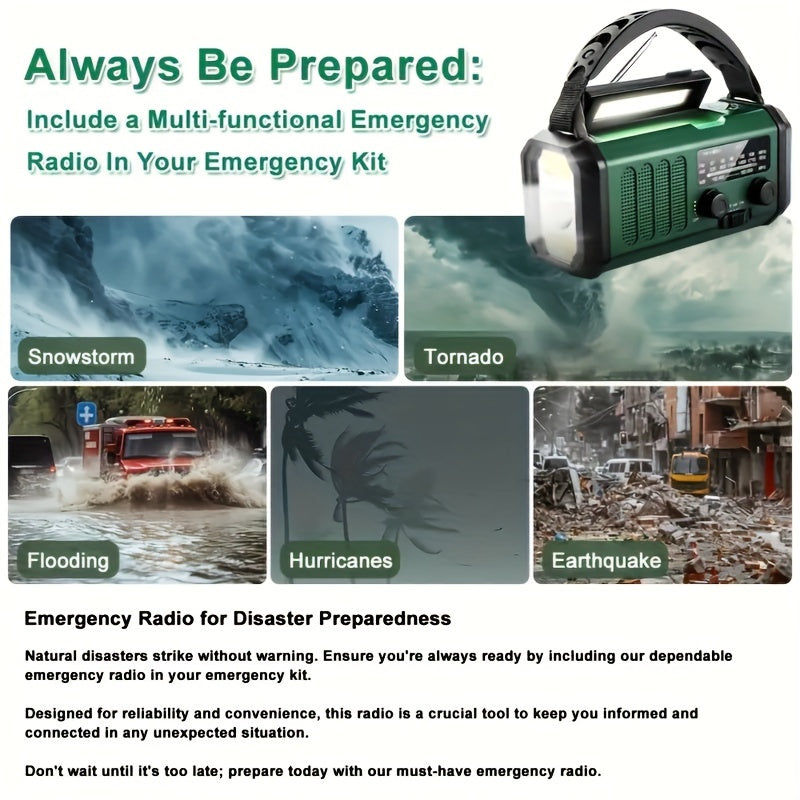 Solar Hand Crank Emergency Weather Radio with Flashlight & Phone Charger for Camping Hiking Outdoor Survival Power Outage Preparedness