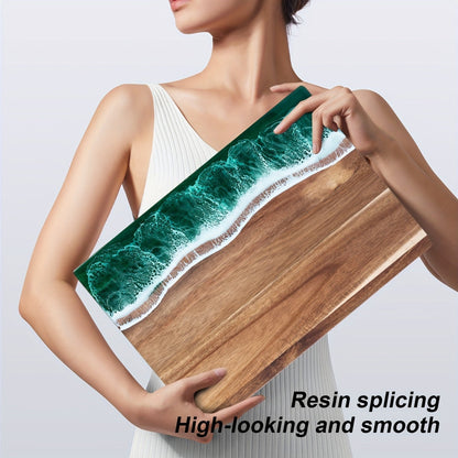Acacia Wood Serving Board with Resin Wave Inlay 18x9 Inch Coastal Charcuterie Tray for Cheese Fruit Bread Kitchen Decor