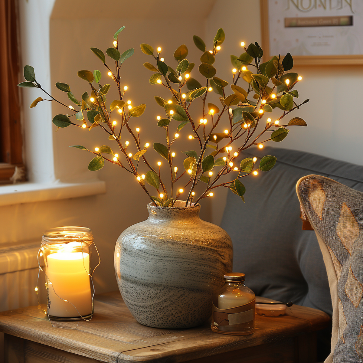 Battery Powered LED Twig Branch Light String with 120 Warm White Micro Lights for Vases, Centerpieces, and Home Decor Accents