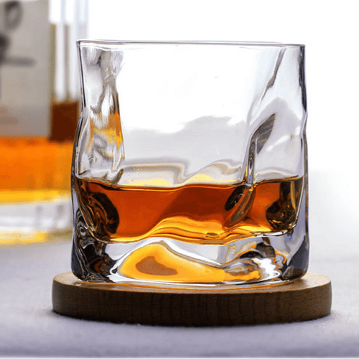 Hand-Cut Crystal Rocks Glass with Textured Facets for Bourbon Scotch & Spirits in Wood Box for Collectors