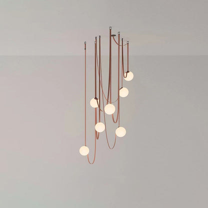 Leather Hanging Lamp with Glass Shade 6-Inch Brown Fixture for Kitchen Island Dining Table Multi-Light Ceiling Suspension for Modern Contemp
