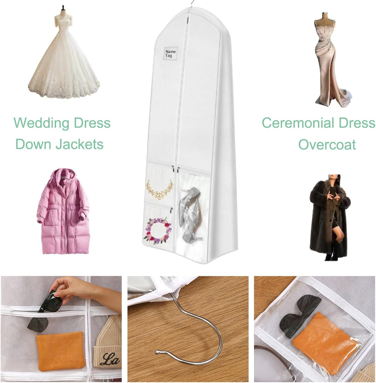 Bridal Gown Garment Bag 70 Inch Full-Length with Shoe Pockets for Wedding Dress Ball Gown Formal Wear Travel Storage Bridesmaid Dress Pagean