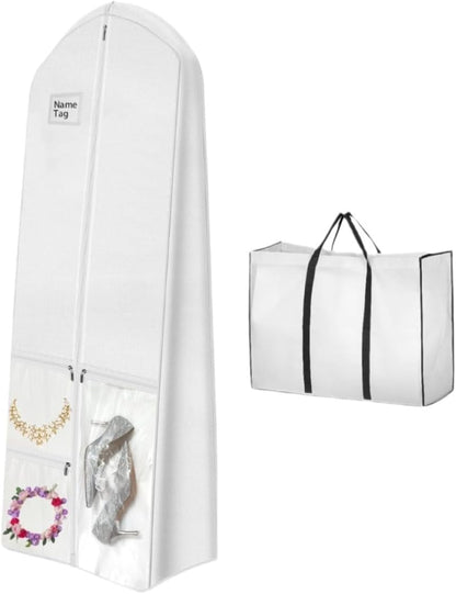 Bridal Gown Garment Bag 70 Inch Full-Length with Shoe Pockets for Wedding Dress Ball Gown Formal Wear Travel Storage Bridesmaid Dress Pagean