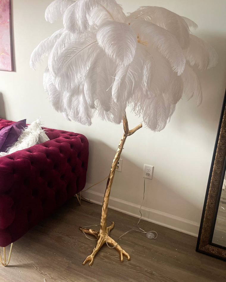 Tropical Feather Standing Lamp 63 in Tall Palm Tree Style Ambient Floor Light for Bedroom Living Room Decorative Accent Lighting