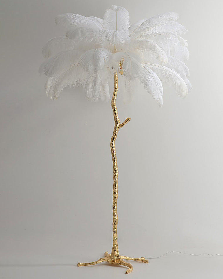 Tropical Feather Standing Lamp 63 in Tall Palm Tree Style Ambient Floor Light for Bedroom Living Room Decorative Accent Lighting