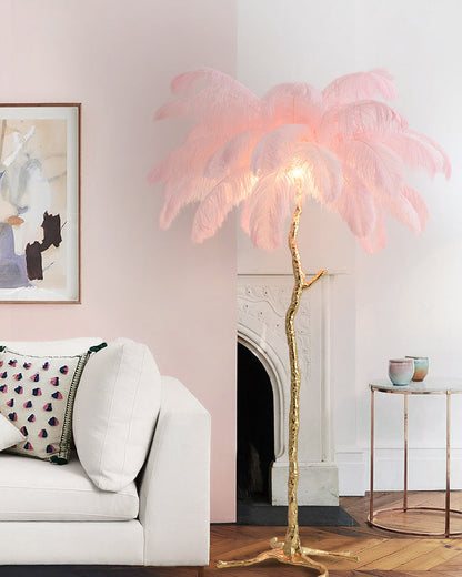 Tropical Feather Standing Lamp 63 in Tall Palm Tree Style Ambient Floor Light for Bedroom Living Room Decorative Accent Lighting