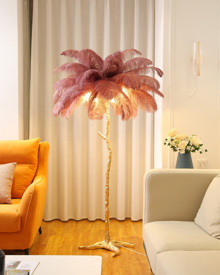 Tropical Feather Standing Lamp 63 in Tall Palm Tree Style Ambient Floor Light for Bedroom Living Room Decorative Accent Lighting