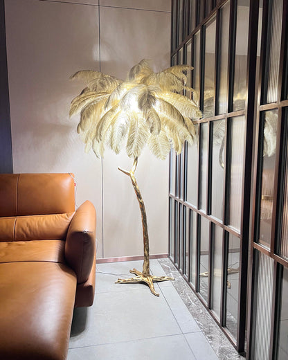 Tropical Feather Standing Lamp 63 in Tall Palm Tree Style Ambient Floor Light for Bedroom Living Room Decorative Accent Lighting