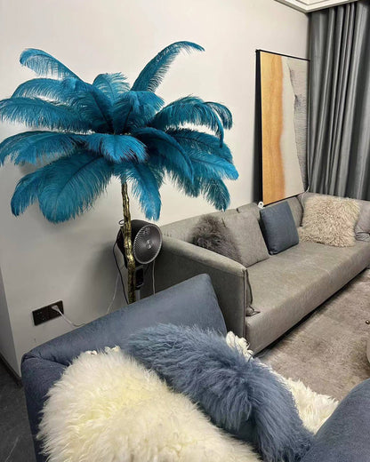 Tropical Feather Standing Lamp 63 in Tall Palm Tree Style Ambient Floor Light for Bedroom Living Room Decorative Accent Lighting