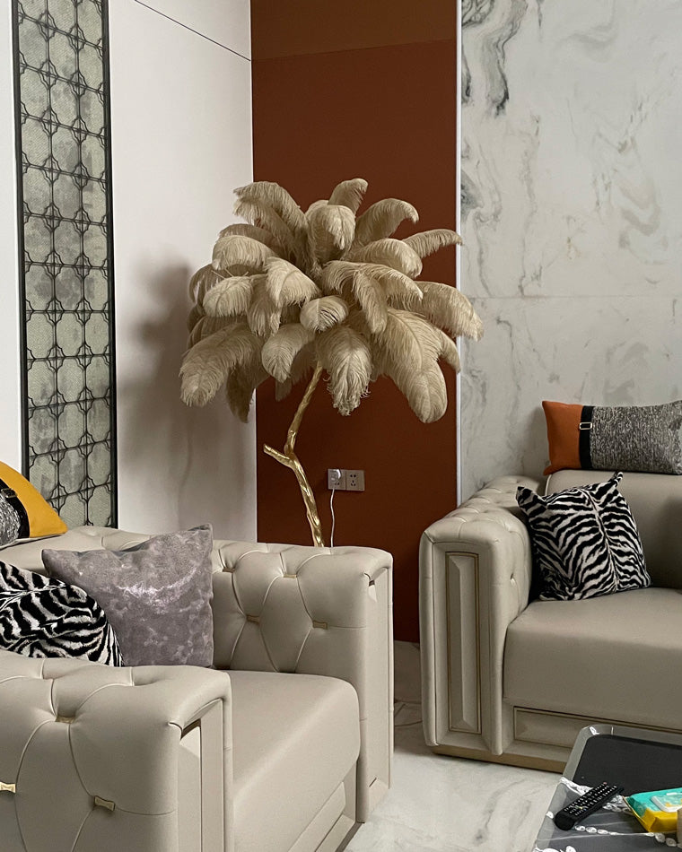 Tropical Feather Standing Lamp 63 in Tall Palm Tree Style Ambient Floor Light for Bedroom Living Room Decorative Accent Lighting