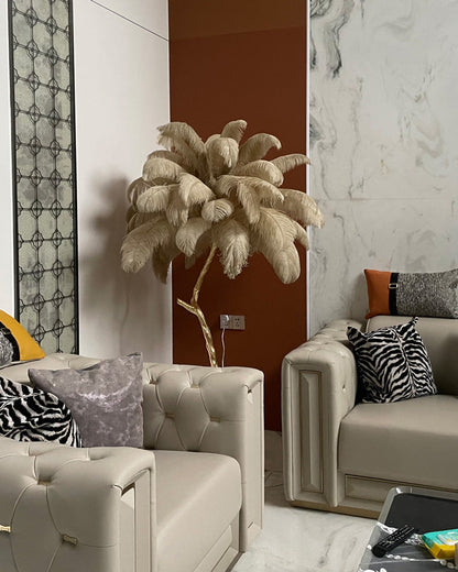 Tropical Feather Standing Lamp 63 in Tall Palm Tree Style Ambient Floor Light for Bedroom Living Room Decorative Accent Lighting