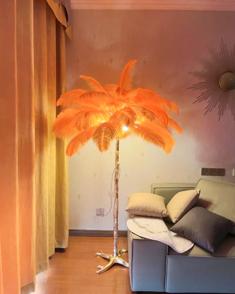 Tropical Feather Standing Lamp 63 in Tall Palm Tree Style Ambient Floor Light for Bedroom Living Room Decorative Accent Lighting
