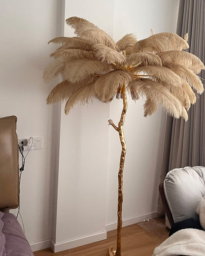 Tropical Feather Standing Lamp 63 in Tall Palm Tree Style Ambient Floor Light for Bedroom Living Room Decorative Accent Lighting