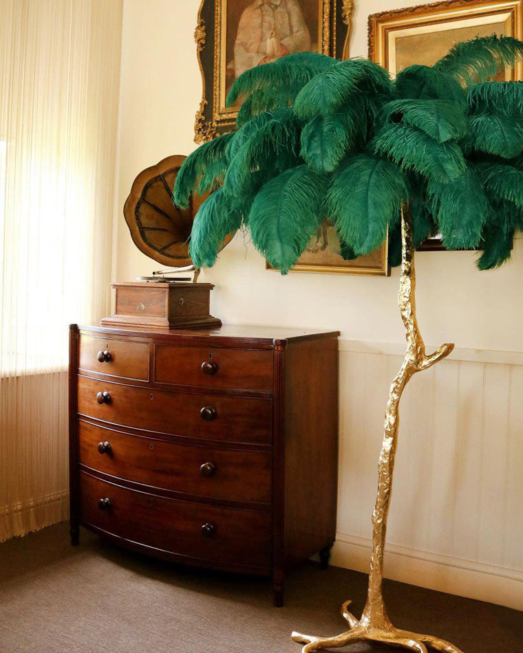 Tropical Feather Standing Lamp 63 in Tall Palm Tree Style Ambient Floor Light for Bedroom Living Room Decorative Accent Lighting