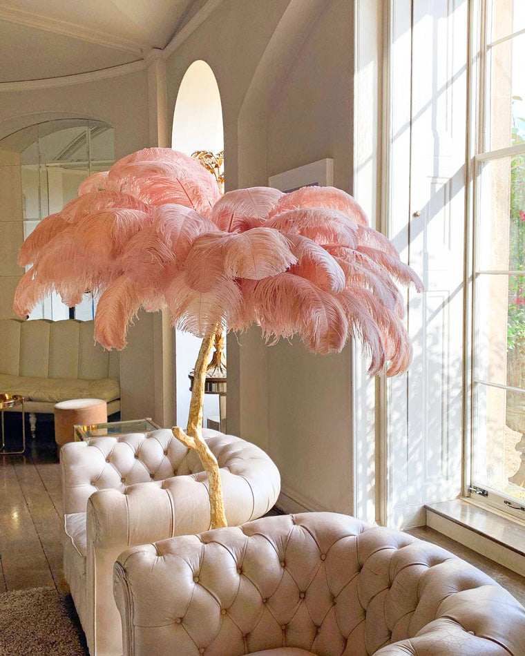 Tropical Feather Standing Lamp 63 in Tall Palm Tree Style Ambient Floor Light for Bedroom Living Room Decorative Accent Lighting