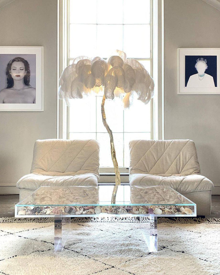 Tropical Feather Standing Lamp 63 in Tall Palm Tree Style Ambient Floor Light for Bedroom Living Room Decorative Accent Lighting