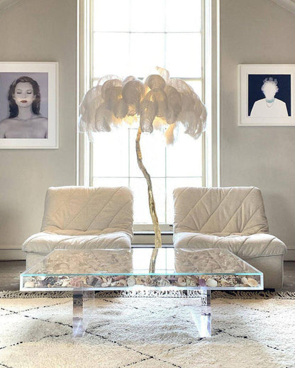 Tropical Feather Standing Lamp 63 in Tall Palm Tree Style Ambient Floor Light for Bedroom Living Room Decorative Accent Lighting