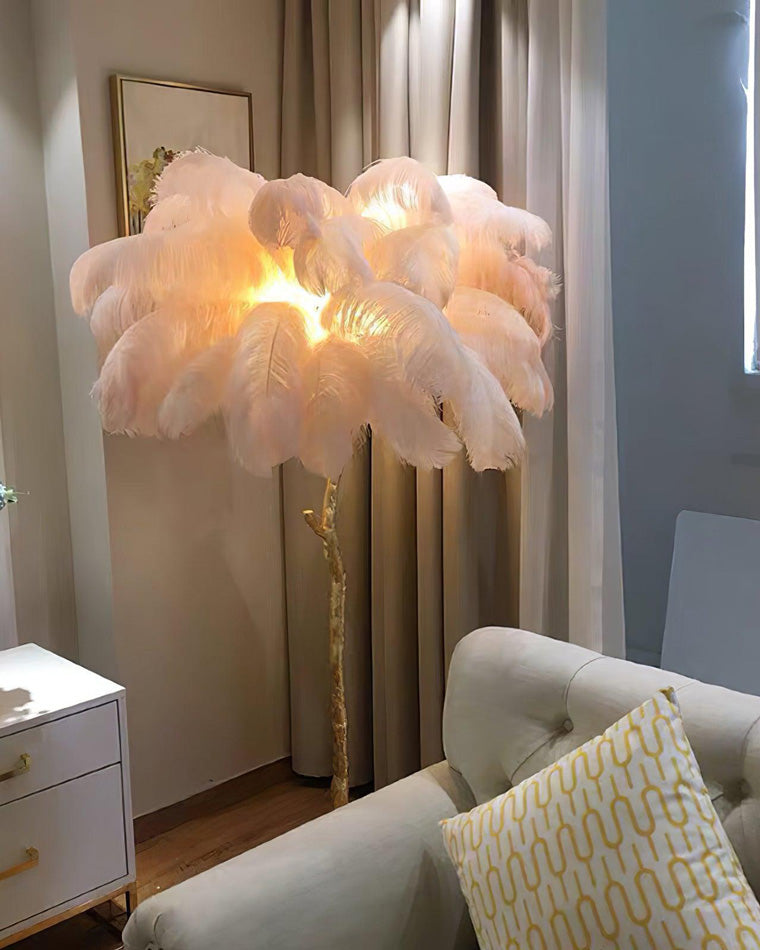 Tropical Feather Standing Lamp 63 in Tall Palm Tree Style Ambient Floor Light for Bedroom Living Room Decorative Accent Lighting