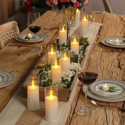 Remote-Controlled LED Pillar Candles 9-Piece Set with Timer for Living Room Bedroom Dining Decor Acrylic Battery-Powered Ivory