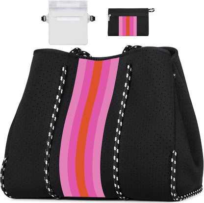 Neoprene Beach Bag with Inner Zipper Pocket, Large Beach Tote Bag with Purse, Machine Washable Travel Tote Bag