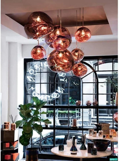 Reflective Globe Hanging Light Fixture Adjustable Height E27 Socket for Kitchens Dining Rooms | Modern Orb Ceiling Lamp Chrome Gold Glass