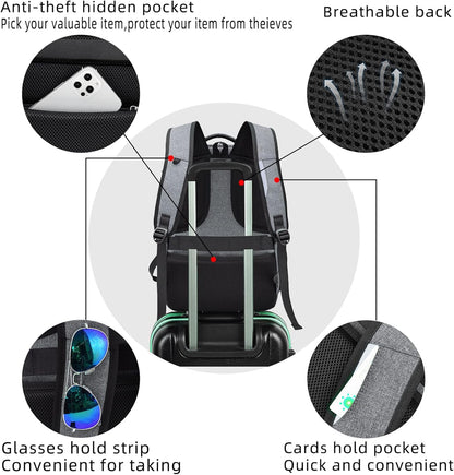 Travel Backpack with USB Charging Port for Laptops up to 17 Inches | Water-Resistant Daypack with Anti-Theft Pocket for Business Work School