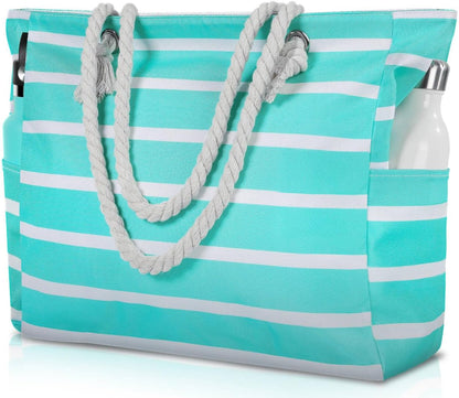 Zippered Canvas Beach Bag for Women – Waterproof Tote with Pockets for Pool, Travel & Everyday Errands – Sand-Resistant Shoulder Carryall
