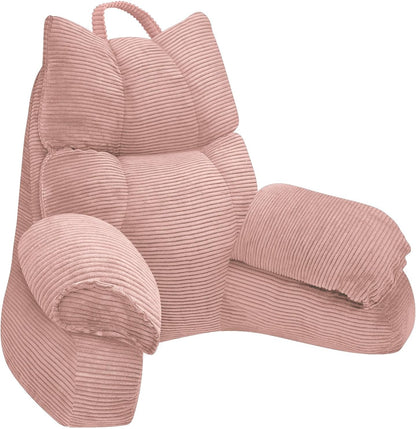 Backrest Pillow with Armrests and Shredded Memory Foam for Reading, Gaming, and TV – Structured Lounge Support for Bed