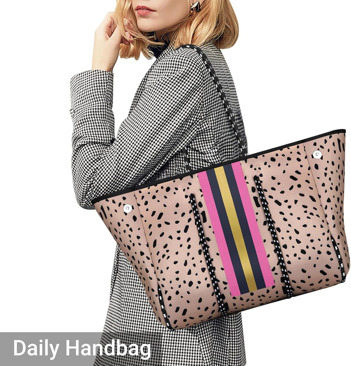 Neoprene Beach Bag with Inner Zipper Pocket, Large Beach Tote Bag with Purse, Machine Washable Travel Tote Bag