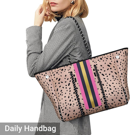 Neoprene Beach Bag with Inner Zipper Pocket, Large Beach Tote Bag with Purse, Machine Washable Travel Tote Bag