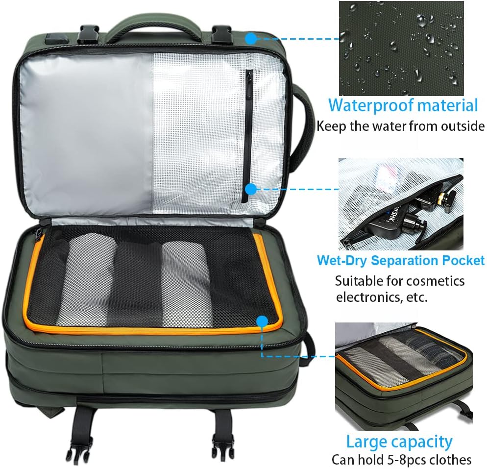 Convertible Carry-On Backpack with Laptop Compartment | Water-Resistant Travel Bag with Duffle Mode | Fits 17-Inch Laptop | Security Pocket